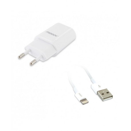 CARICATORE DA RETE DUAL CON CAVO LIGHTNING / USB 1METRO COLORE BIANCO MOOOV