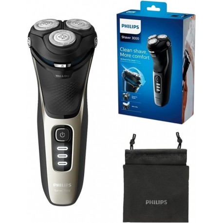 PHILIPS SHAVER SERIE 3000 RASOIO ELETTRICO WET & DRY E RIFINITORE A SCOMPARSA CON ASTUCCIO DA VIAGGIO (modello S3230/52)